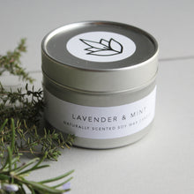 Load image into Gallery viewer, Urban Garden Scents essential oil and soy wax travel candle. Lavender & Mint - this scent is restoring and stimulating yet soothing at the same time.