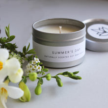 Load image into Gallery viewer, Urban Garden Scents essential oil and soy wax travel candle. Summer's Day with Bergamot and Orange oils to have an uplifting and reviving effect on the mind and body. essential oil and soy wax candle, aromatherapy. mindfulness candle, meditation candle,