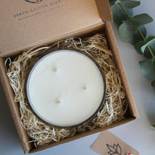 Load image into Gallery viewer, Urban Garden Scents essential oil and soy wax bowl candle. With Cedarwood &amp; Geranium this scent blend is warm, earthy and soothing.