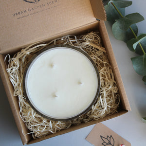Urban Garden Scents essential oil and soy wax bowl candle. Evergreen - with stimulating and refreshing Eucalyptus.