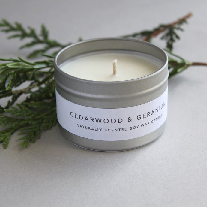 Cedarwood & Geranium - travel candle