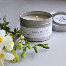 Load image into Gallery viewer, Urban Garden Scents essential oil and soy wax travel candle. Summer&#39;s Day with Bergamot and Orange oils to have an uplifting and reviving effect on the mind and body. essential oil and soy wax candle, aromatherapy. mindfulness candle, meditation candle, 